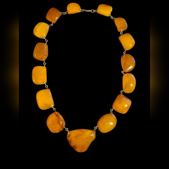 Baltic Amber Russia Egg Yolk Butterscotch Silver Necklace Signed - Picture 2 of 12
